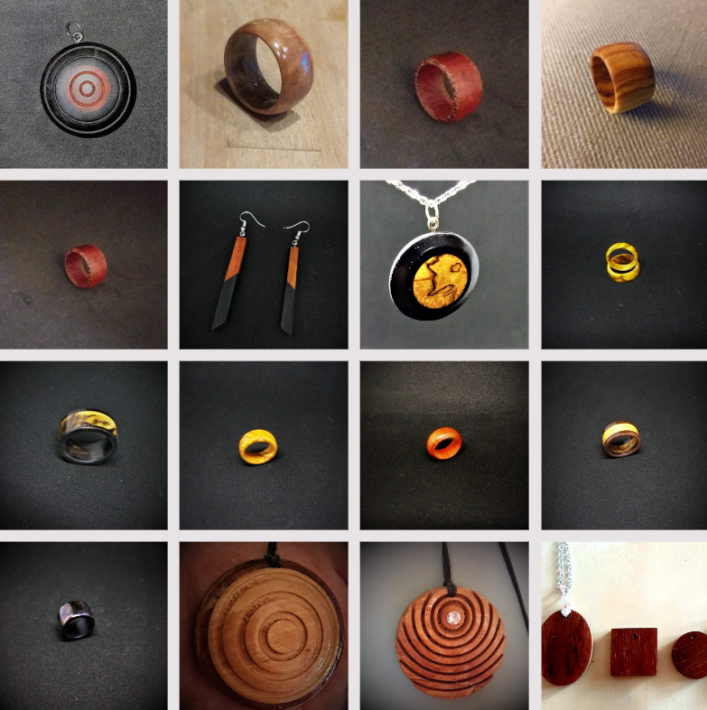 Holzschmuck und Ringe